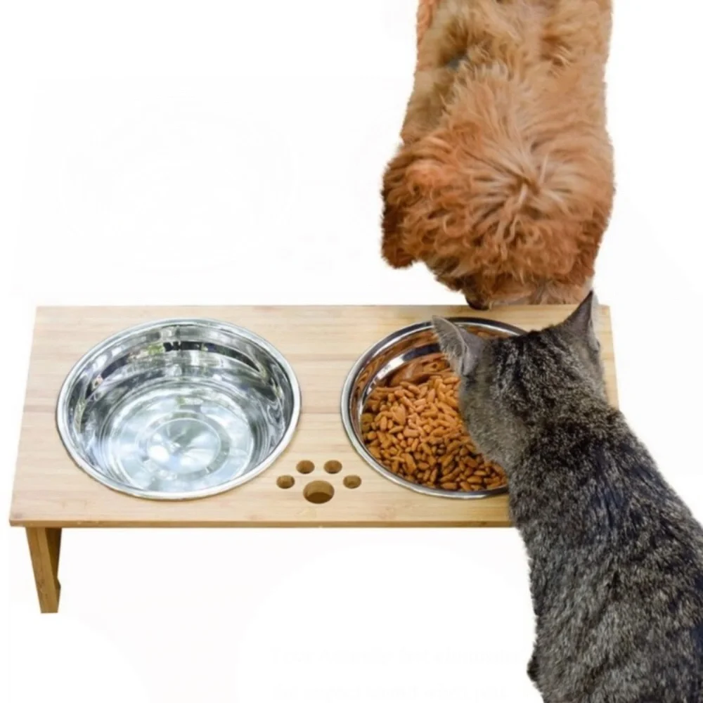 Pet Bowls Bamboo Elevated Stand Feeder